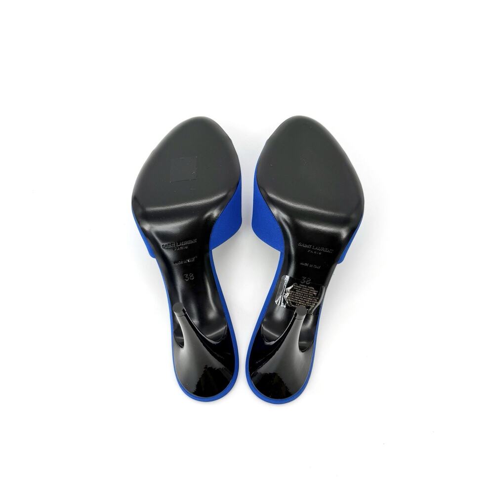 NIB Saint Laurent LA 16 Sandals EU 38 US 8 Mules Royal Blue Silk Open Toe - Picture 11 of 12